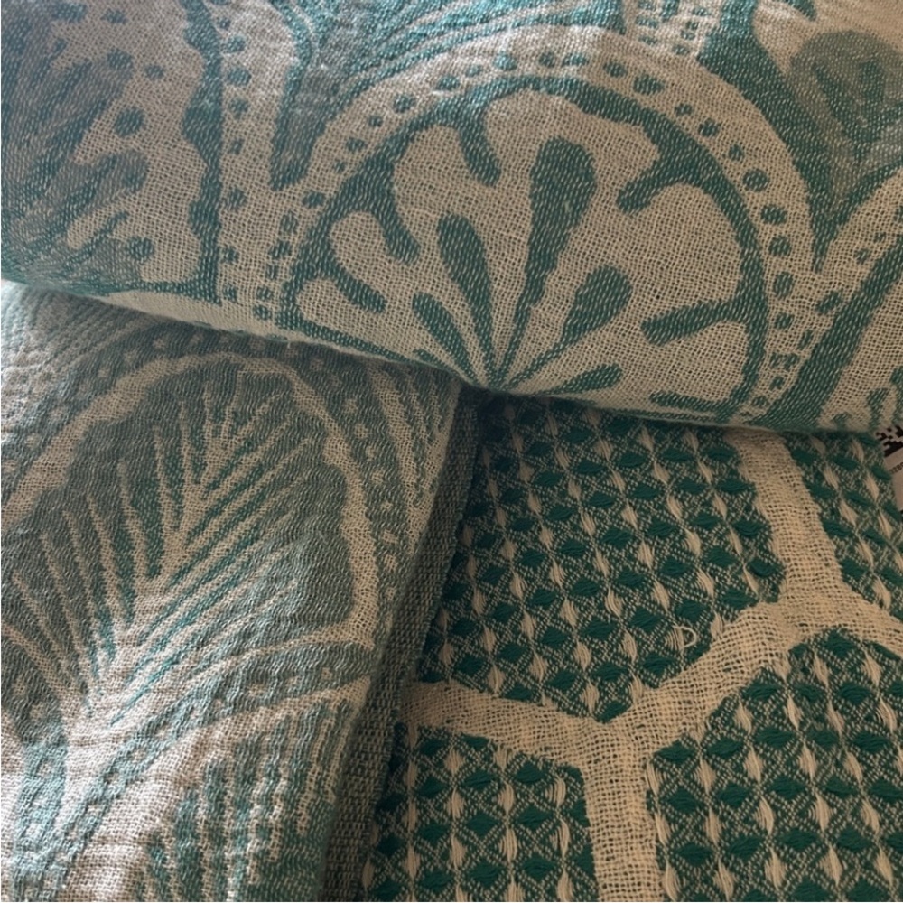 Succulent Swim Sarong Coverup Skirt Teal Green Ecru White Modern Woven 38 “ - Picture 8 of 16